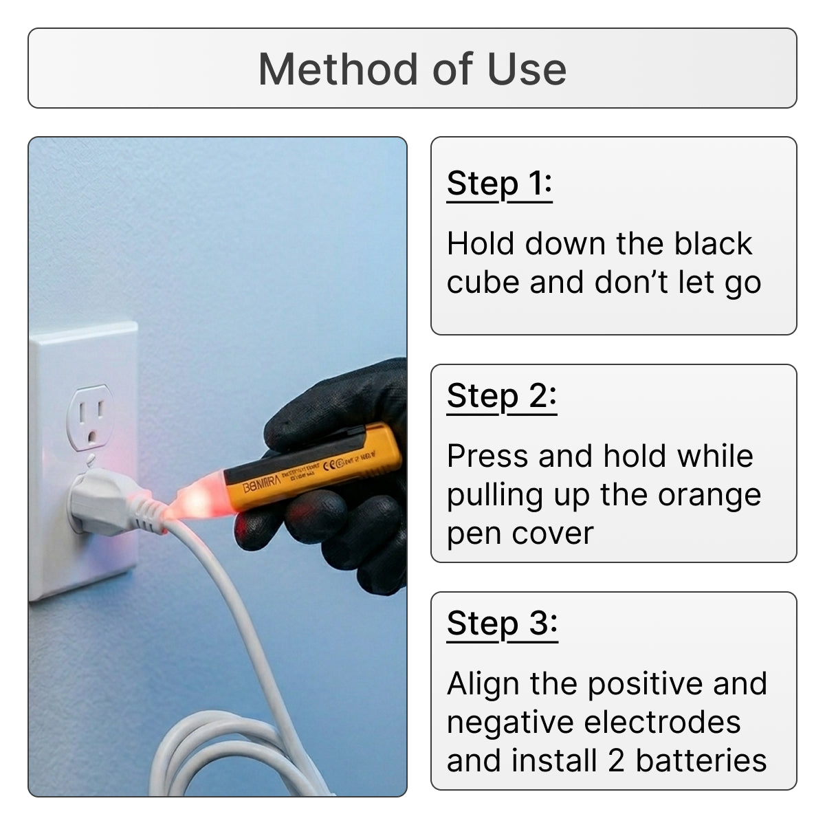 LED Light Test Pen - 90-1000V AC Voltage Tester with Light Alarm