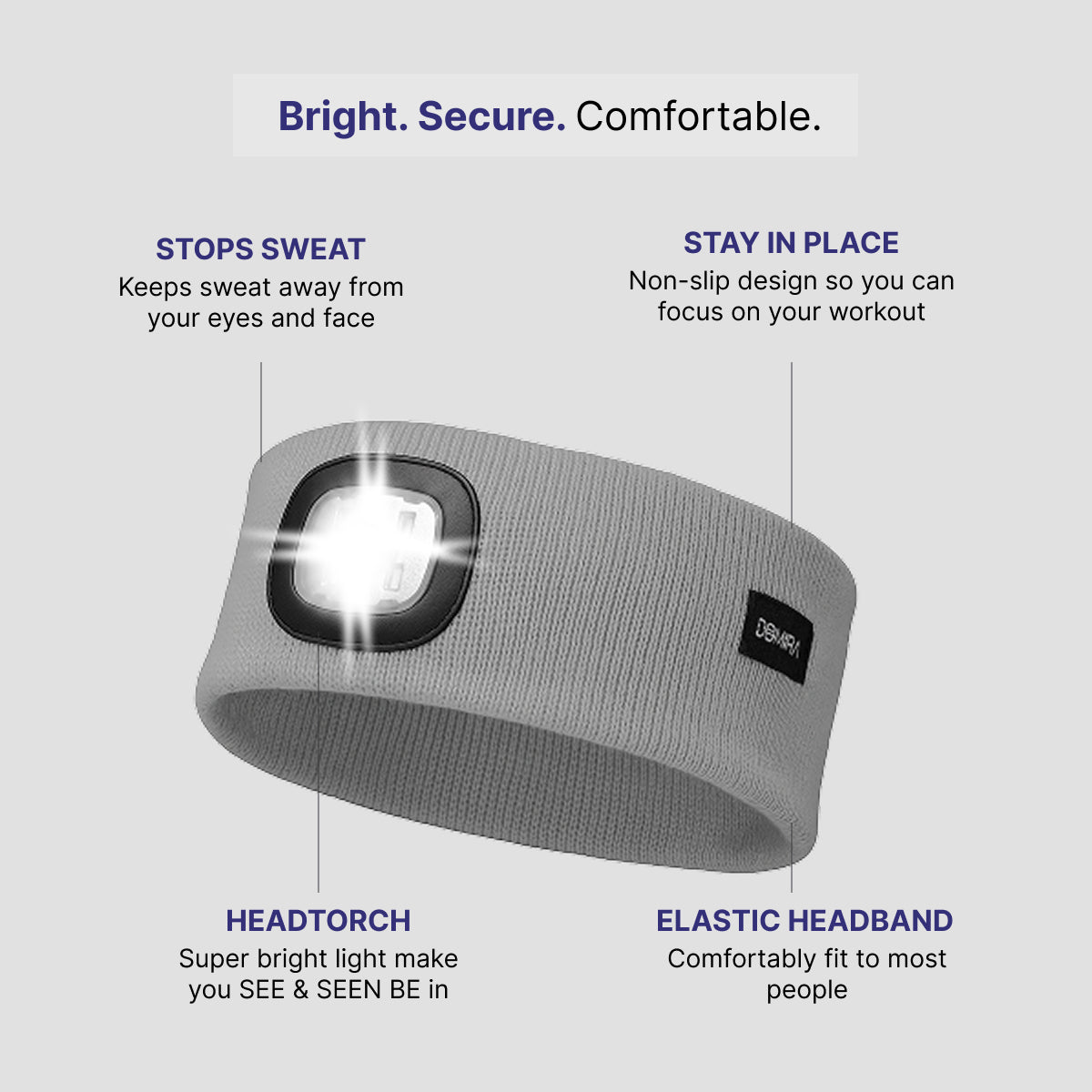 USB Rechargeable LED Head Torch – Super Bright Gray Headlamp