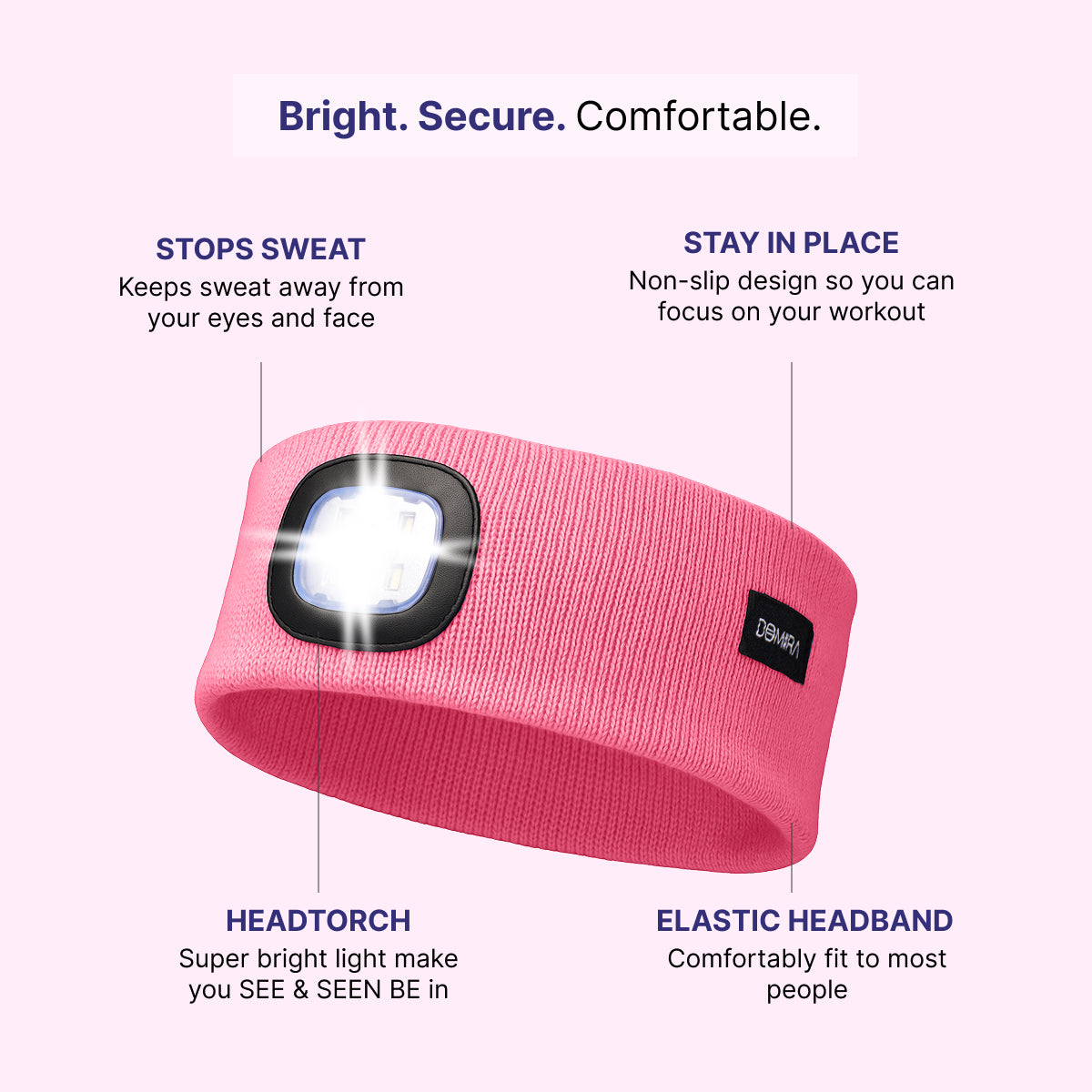 USB Rechargeable LED Head Torch – Super Bright Pink Headlamp