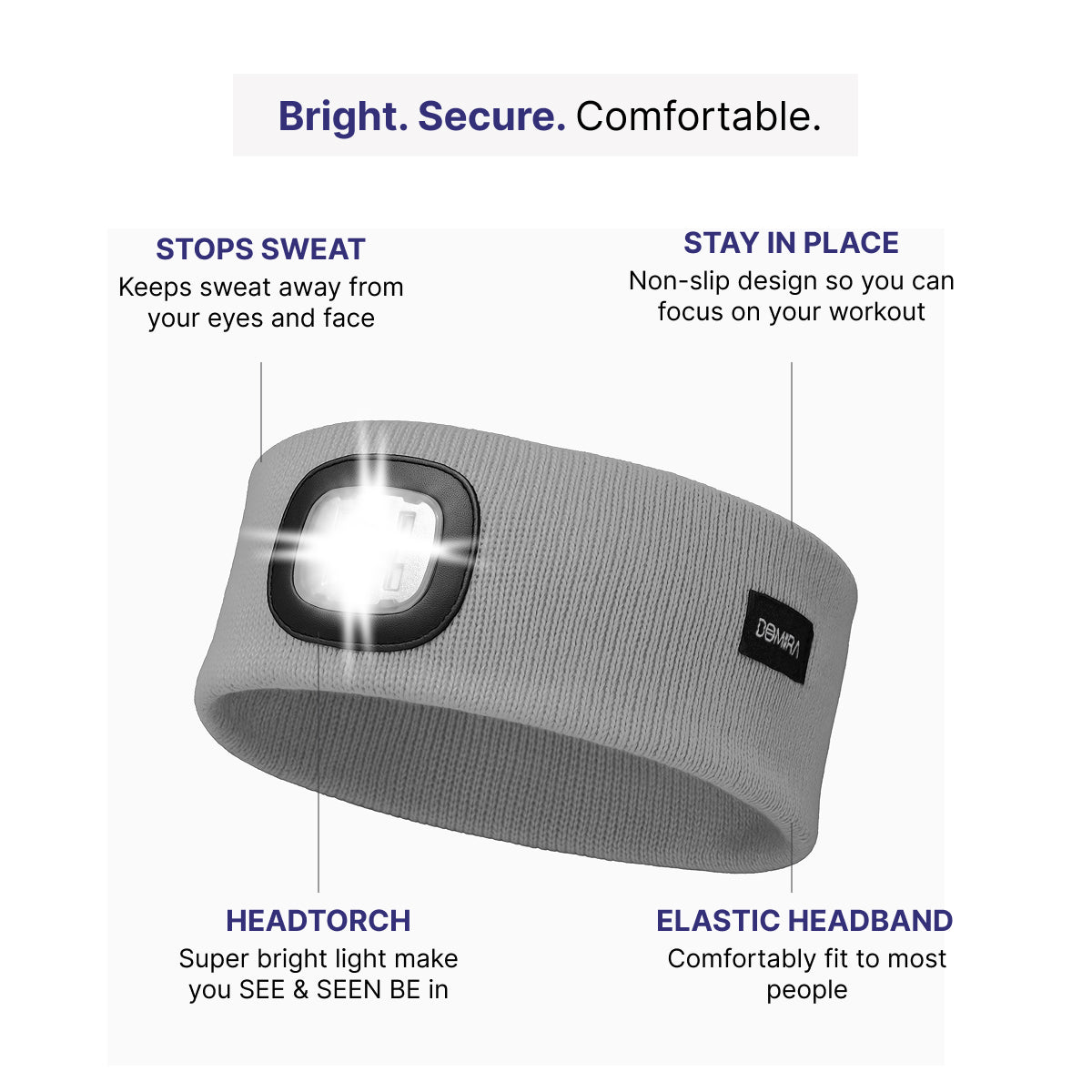 USB Rechargeable LED Head Torch – Super Bright Gray Headlamp
