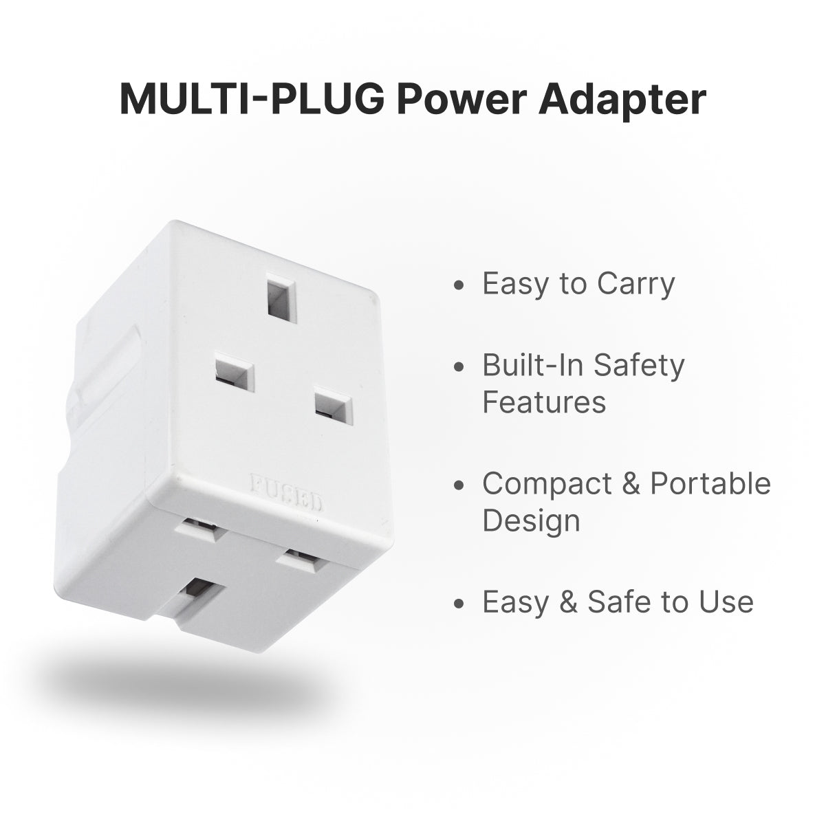 DOMIRA 2-Way 3-Pin Plug Adapter – 13A Cube Power Splitter for UK Sockets, Double Plug Extension, Multi-Wall Plug for Home & Office, 250V