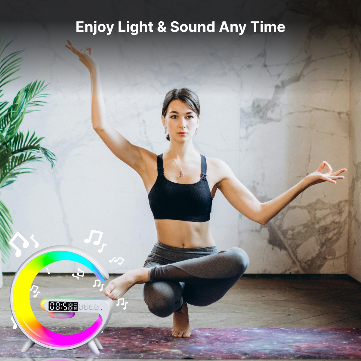 Smart G Shape Lamp with Wireless Charger, Speaker & Alarm Clock