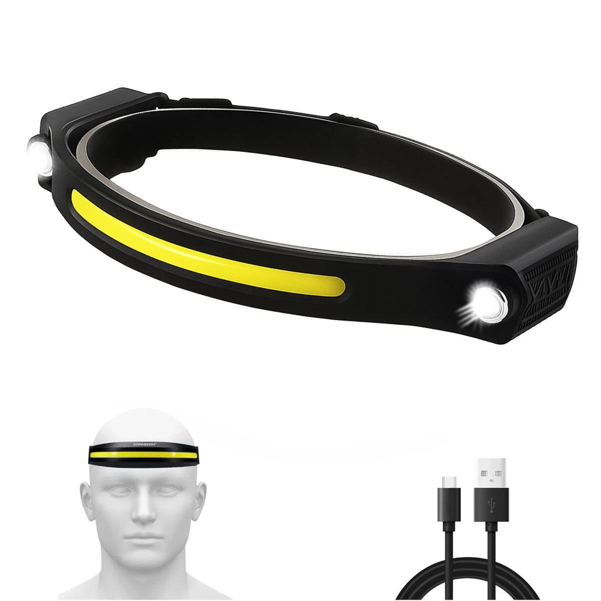 Type-C Rechargeable Foldable LED Headlamp with 1200mAh Battery