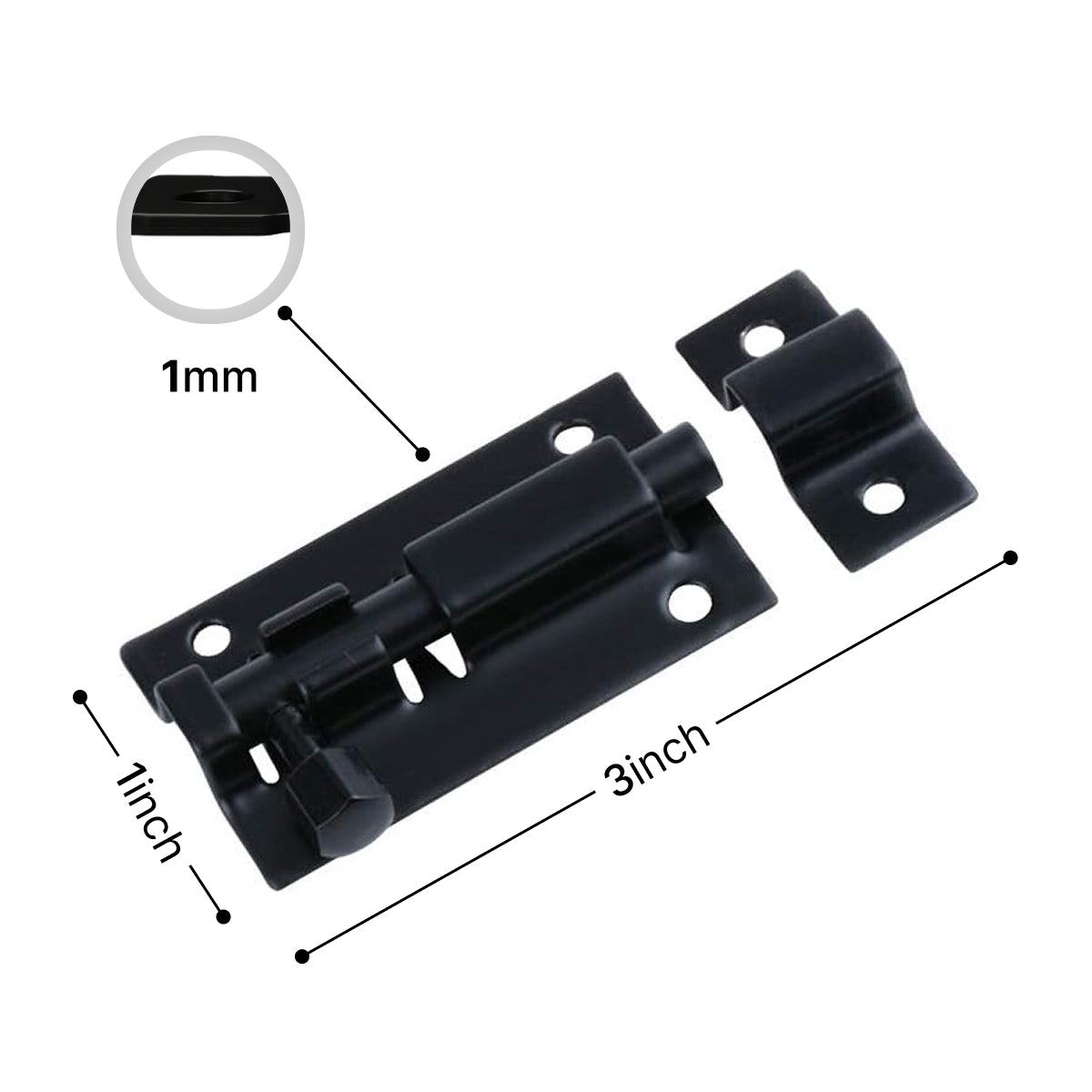 Door Bolts Black Stylish Security Multiple packs in 3-Inch & 4-Inch