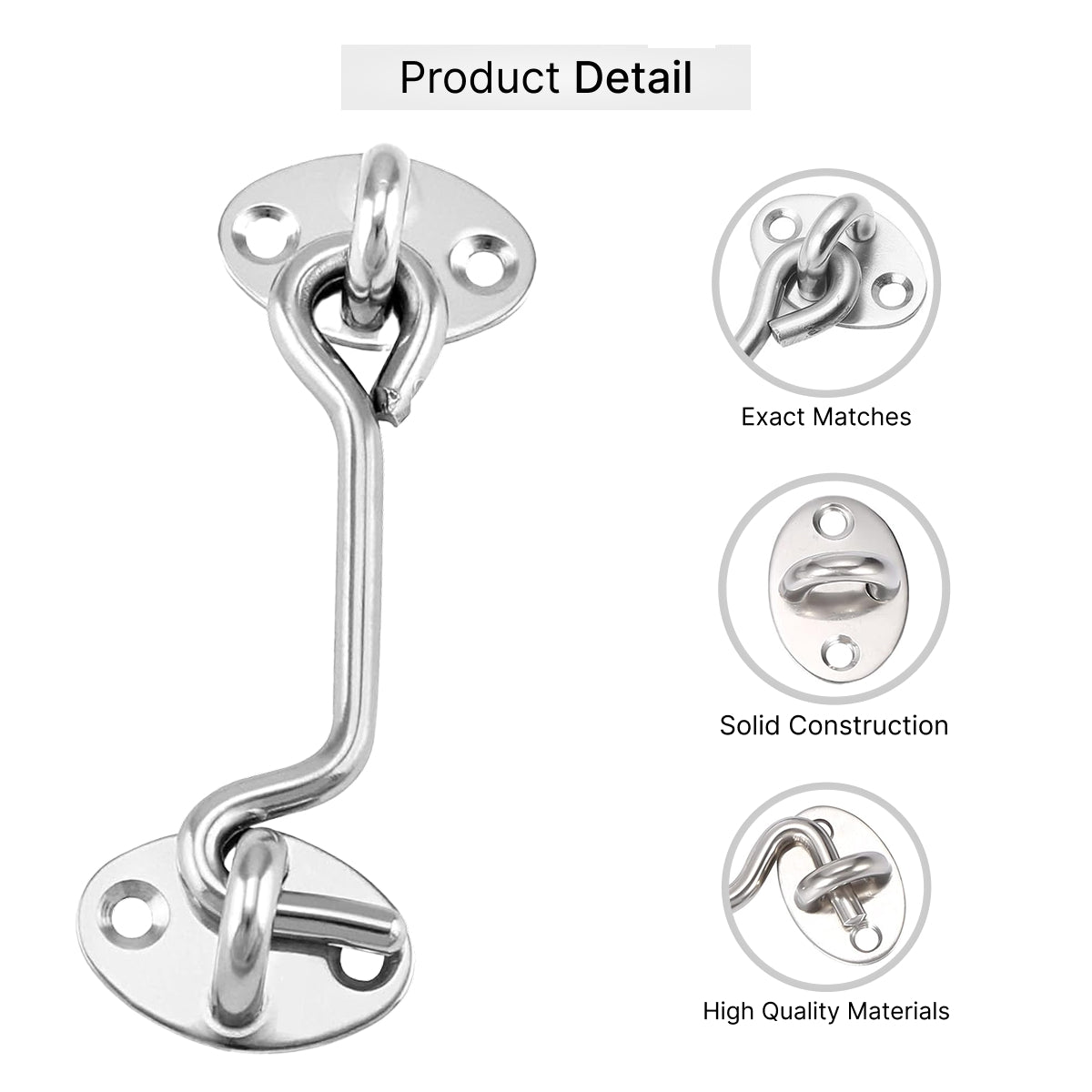 Hook & Eye Latch - Heavy Duty Stainless Steel Door Lock | 3, 4, 6, 8 Inch