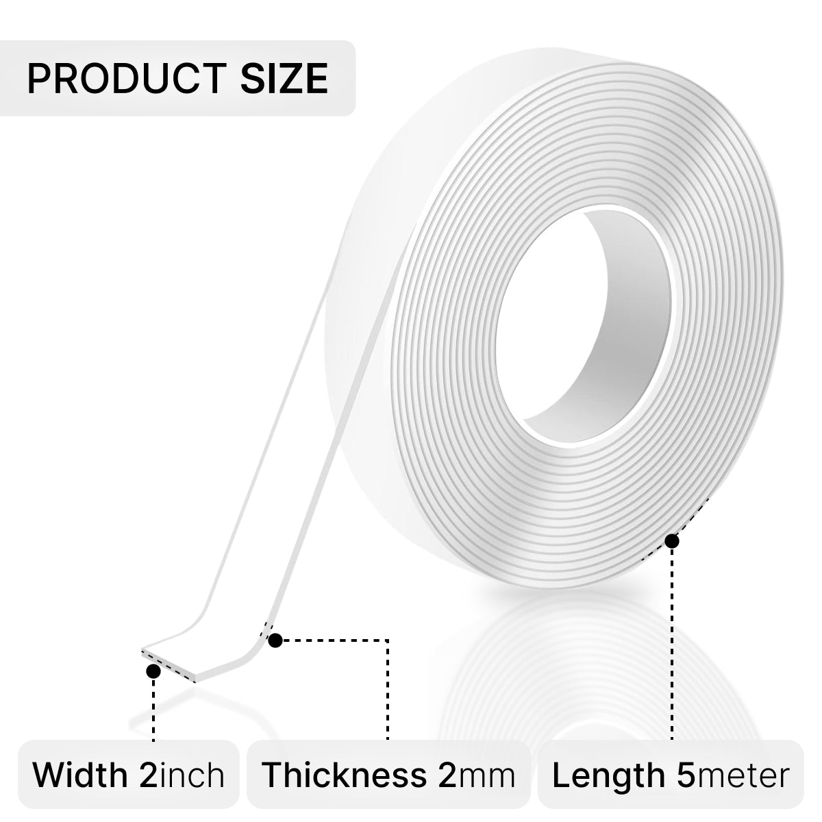 Transparent Nano Double-Sided Tape 5M – 2mm Thick, 2cm Wide, Reusable