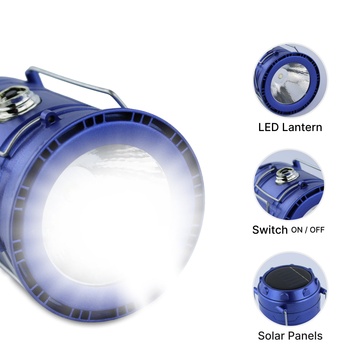 DOMIRA camping lantern solar and USB rechargeable feature blue