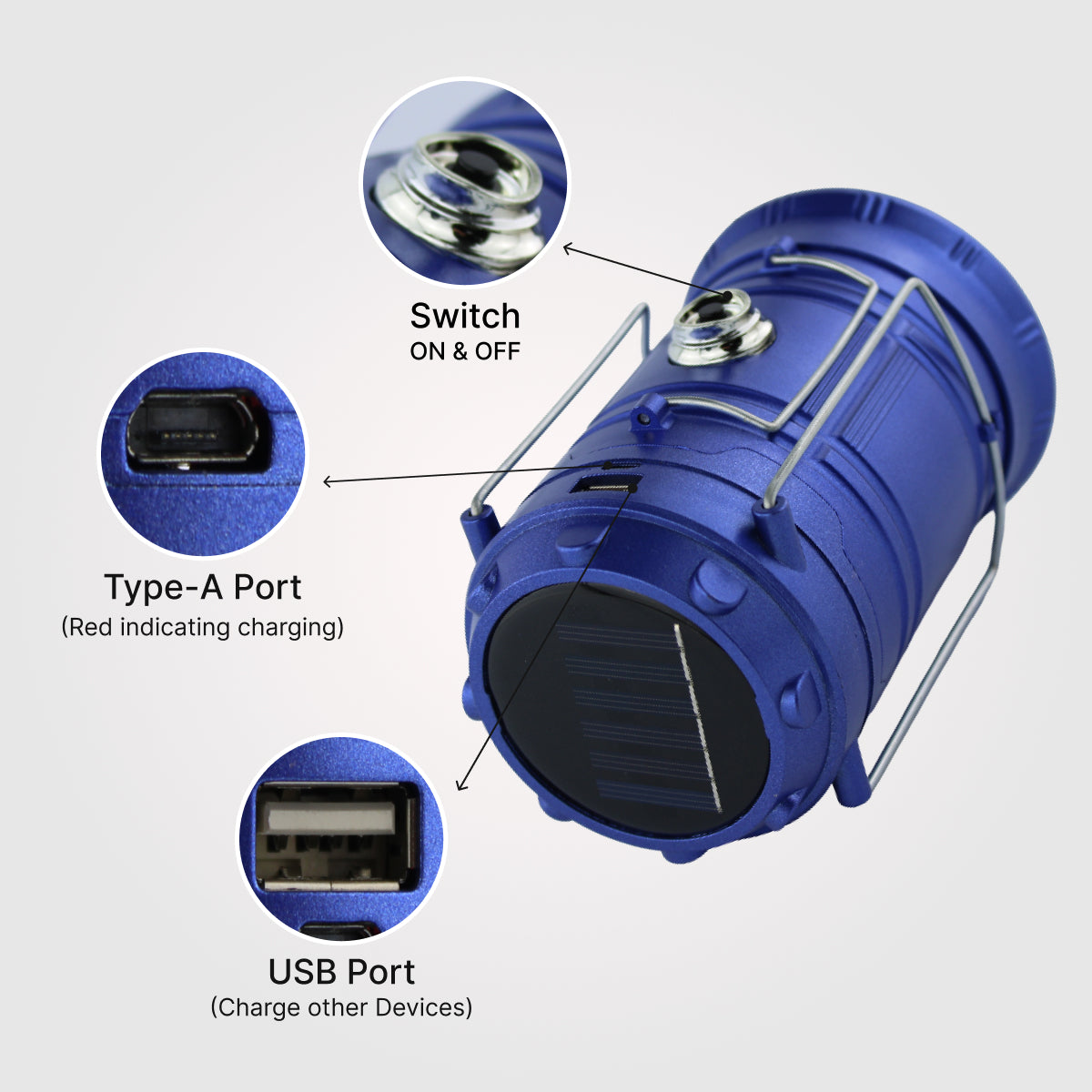DOMIRA camping lantern built-in USB power bank feature blue
