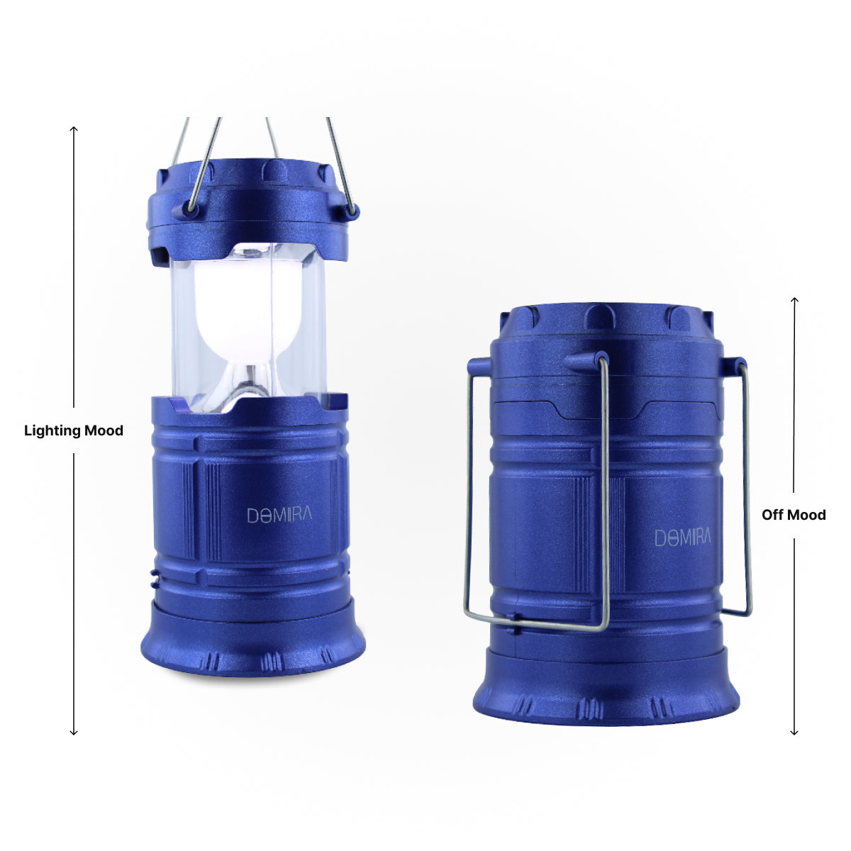 DOMIRA solar USB rechargeable LED camping lantern blue box contents