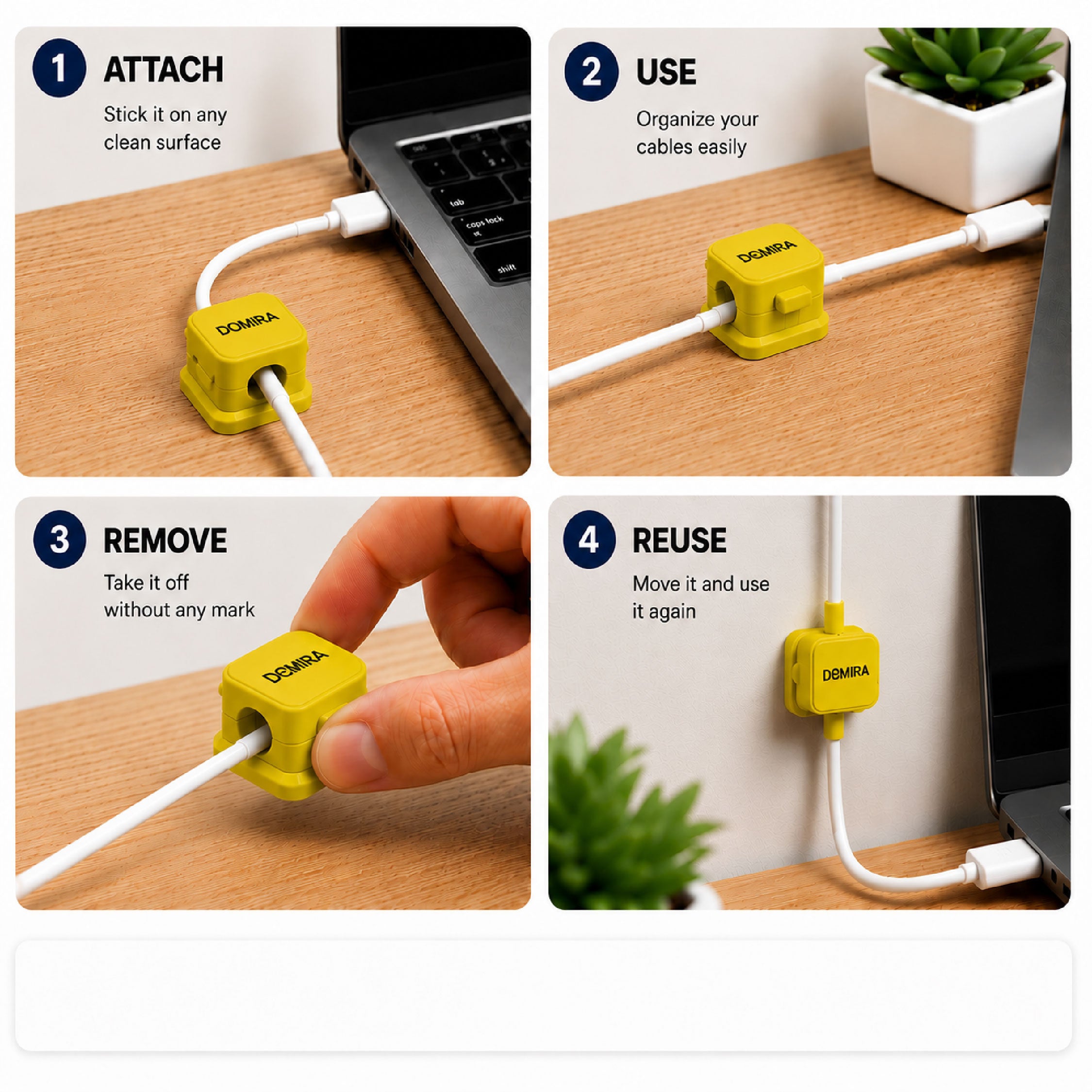 DOMIRA Yellow Magnetic Cable Holder Clips Magnetic Cable Organiser ABS Magnetic Grip Reusable Pack of 10