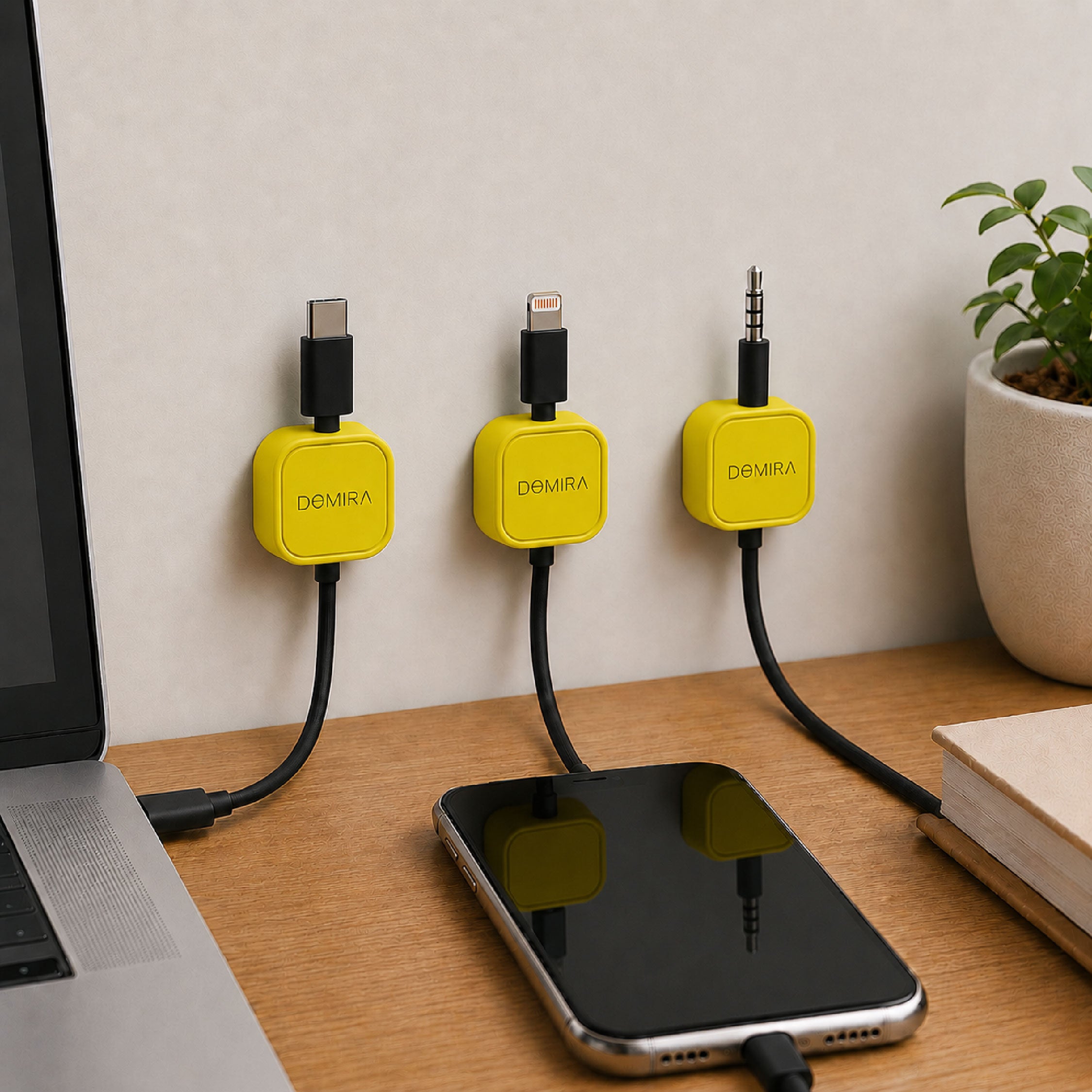 DOMIRA Yellow Magnetic Cable Holder Clips Magnetic Cable Organiser ABS Magnetic Grip Reusable Pack of 10