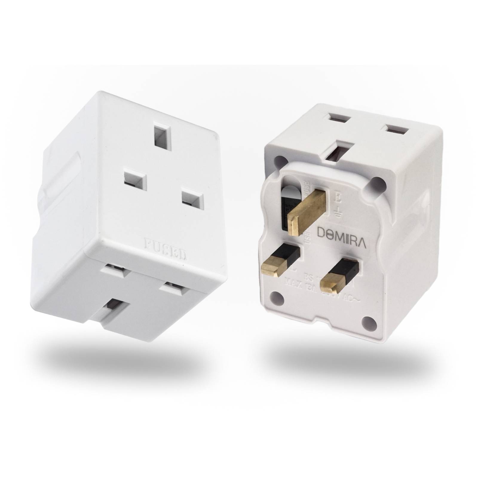 DOMIRA 2-Way 3-Pin Plug Adapter – 13A Cube Power Splitter for UK Sockets, Double Plug Extension, Multi-Wall Plug for Home & Office, 250V