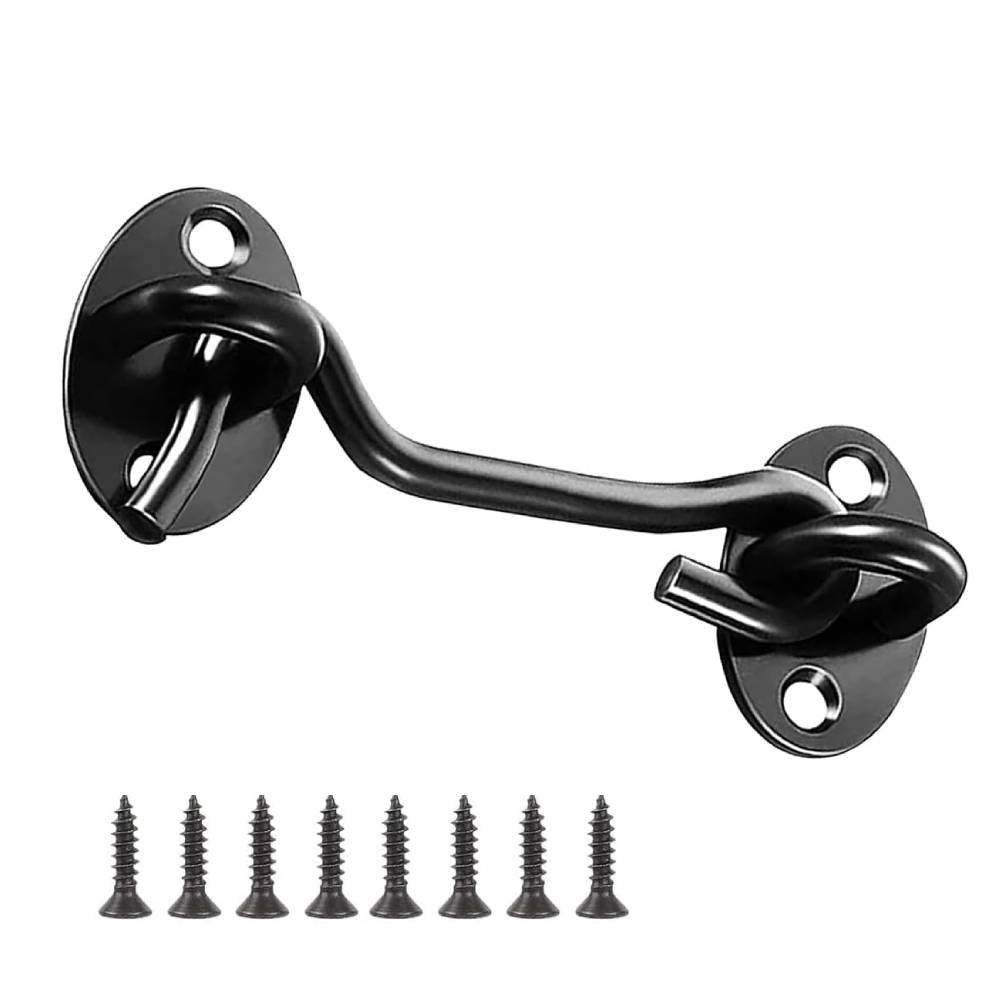 Hook & Eye Latch Black– Heavy Duty Stainless Steel Door Lock 3-4-6–8 Inch