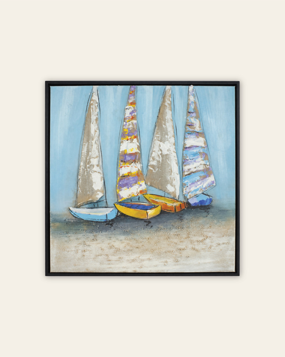 The Quiet Fleet Colourful sailboat painting