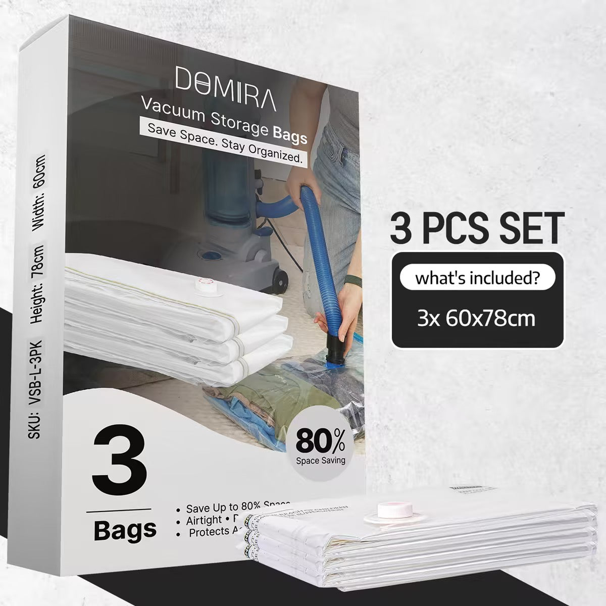 3-Pack Large Vacuum Storage Bags – Space Saver for Bedding & Travel