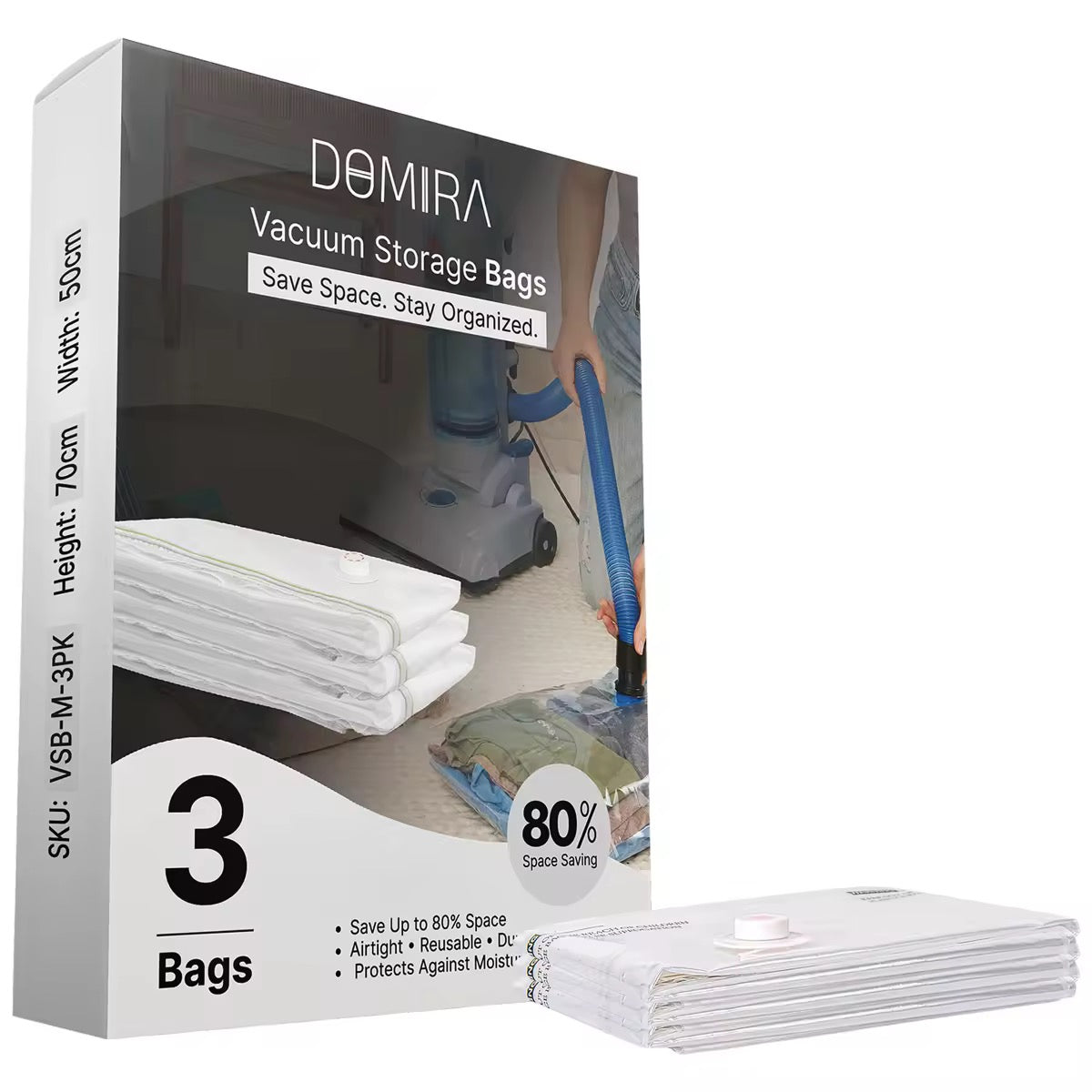 3-Pack Medium Vacuum Storage Bags – Space Saver for Clothes & Travel