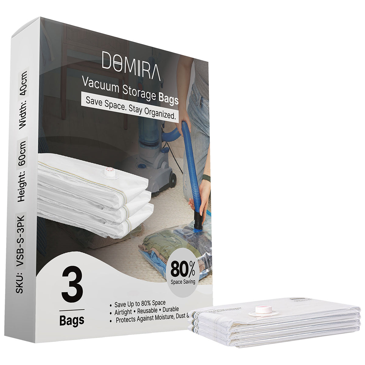 3-Pack Small Vacuum Storage Bags – Heavy Duty Space Saver for Clothes