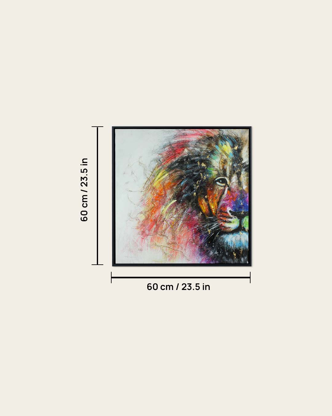 A Different Roar colourful lion wall art 60 x 60 cm dimensions