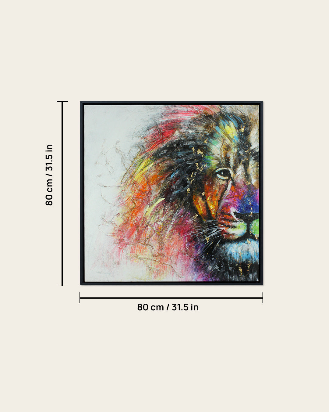 A Different Roar colourful lion wall art 80 x 80 cm dimensions