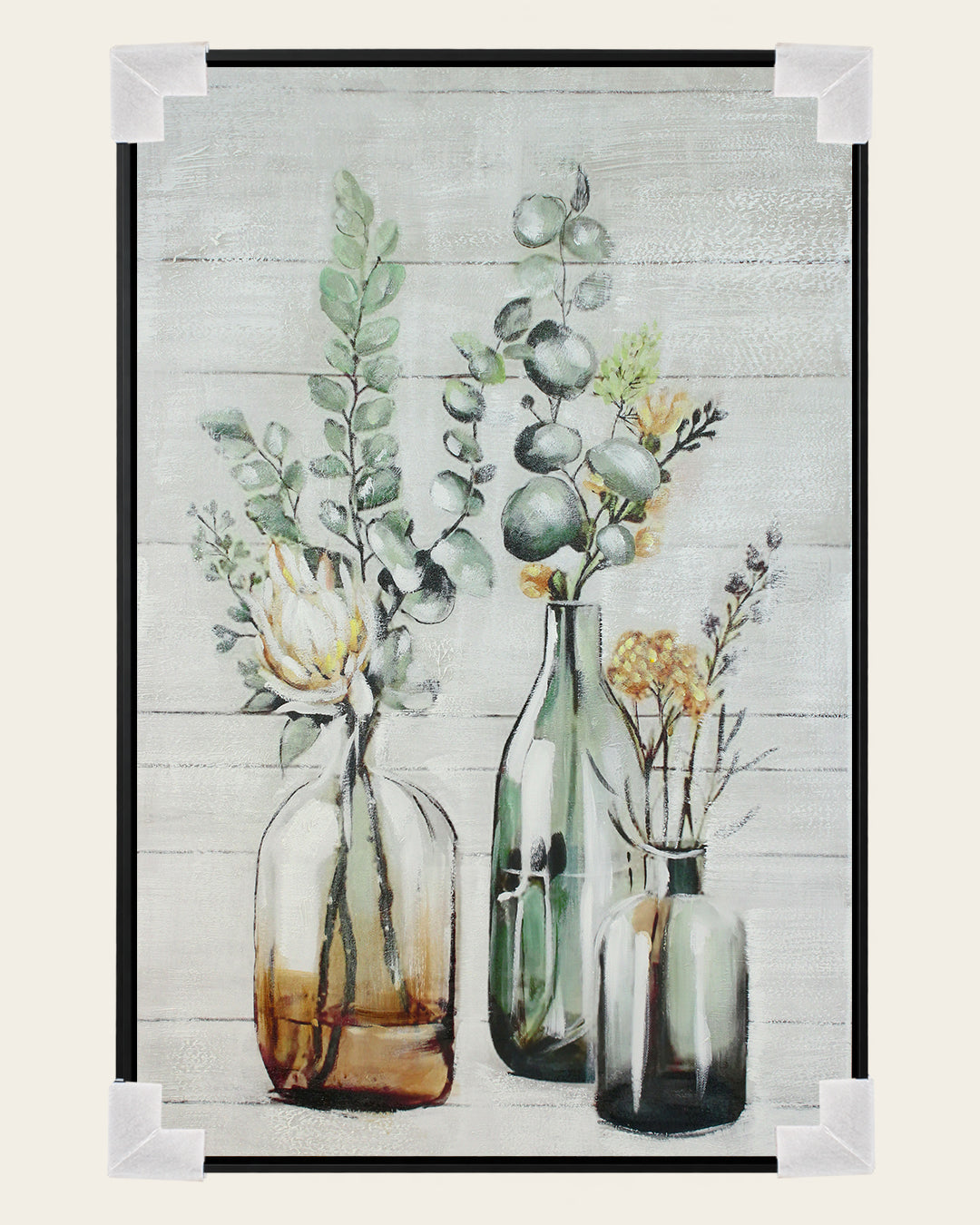 A Gentle Arrangement botanical still life canvas art with corner protectors for delivery