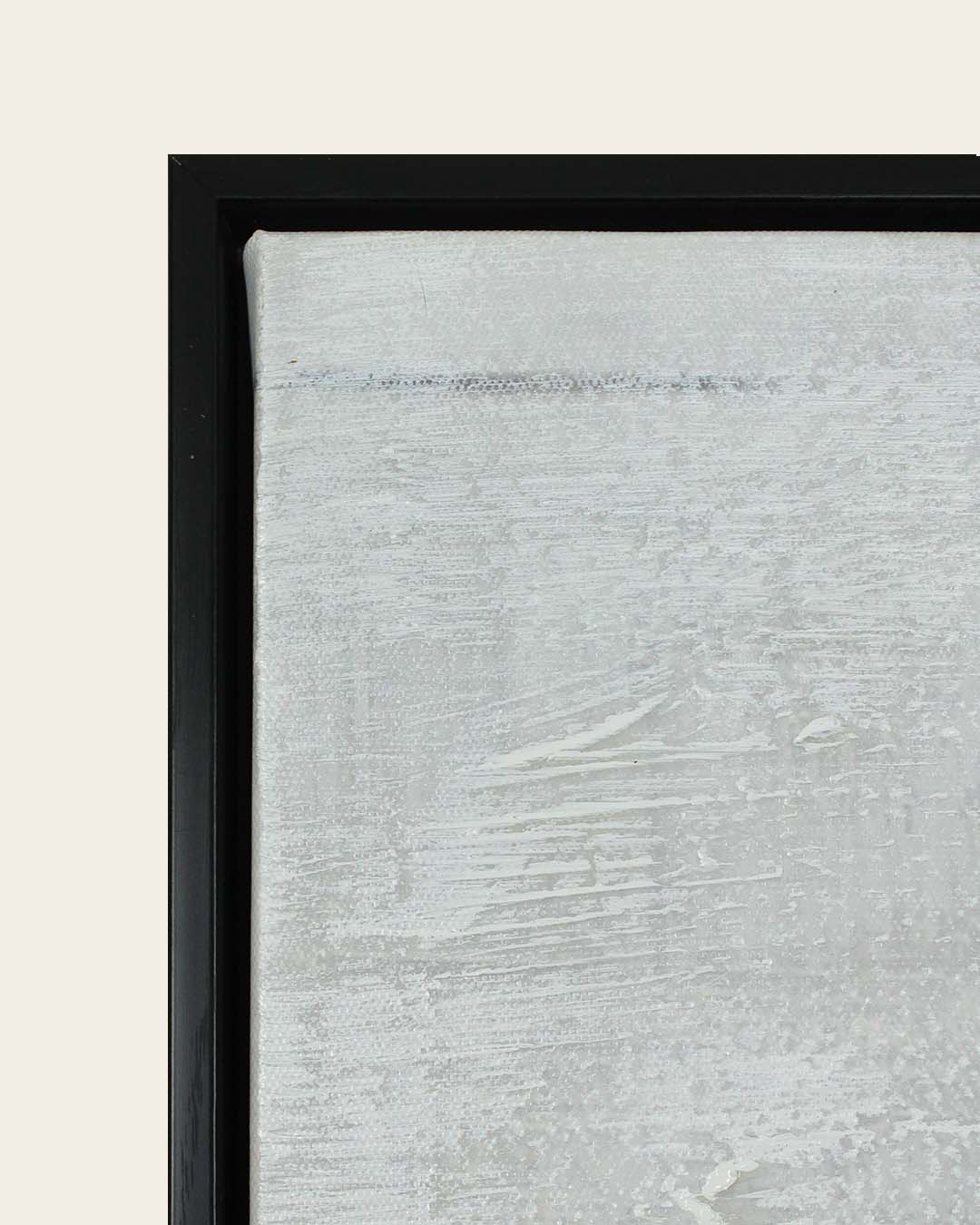 A Gentle Arrangement botanical still life canvas art black wood grain frame corner detail