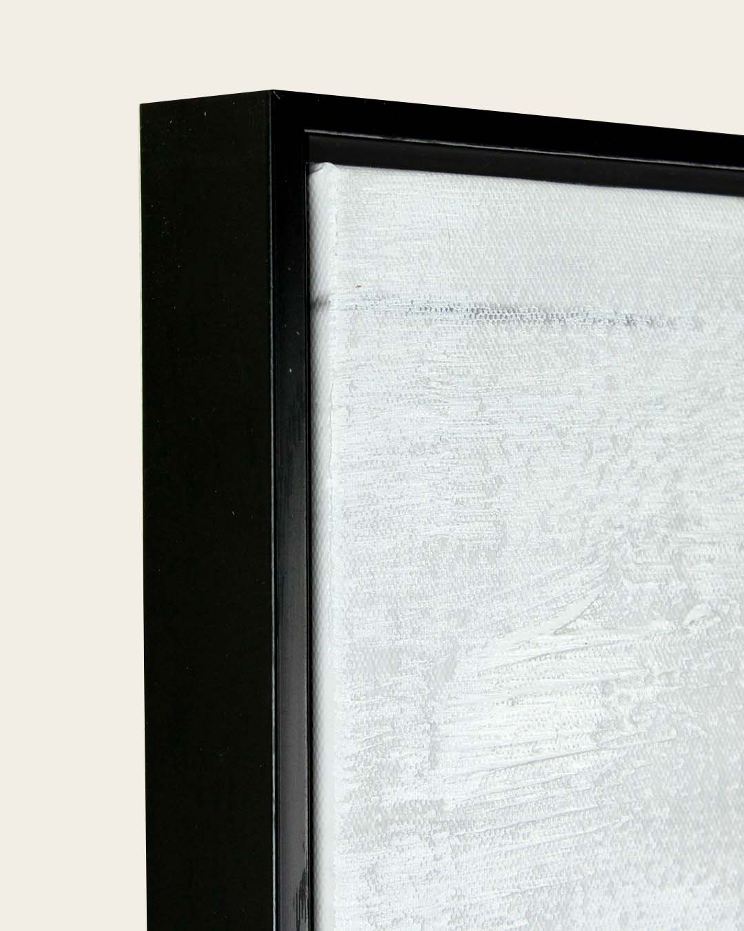A Gentle Arrangement botanical still life canvas art side profile of the black wood grain frame