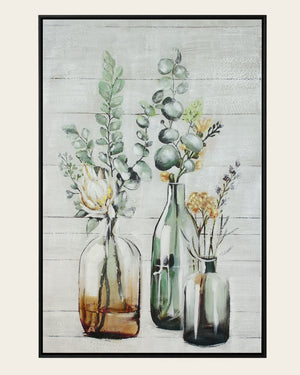 A Gentle Arrangement botanical still life canvas art front view in a black wood grain frame