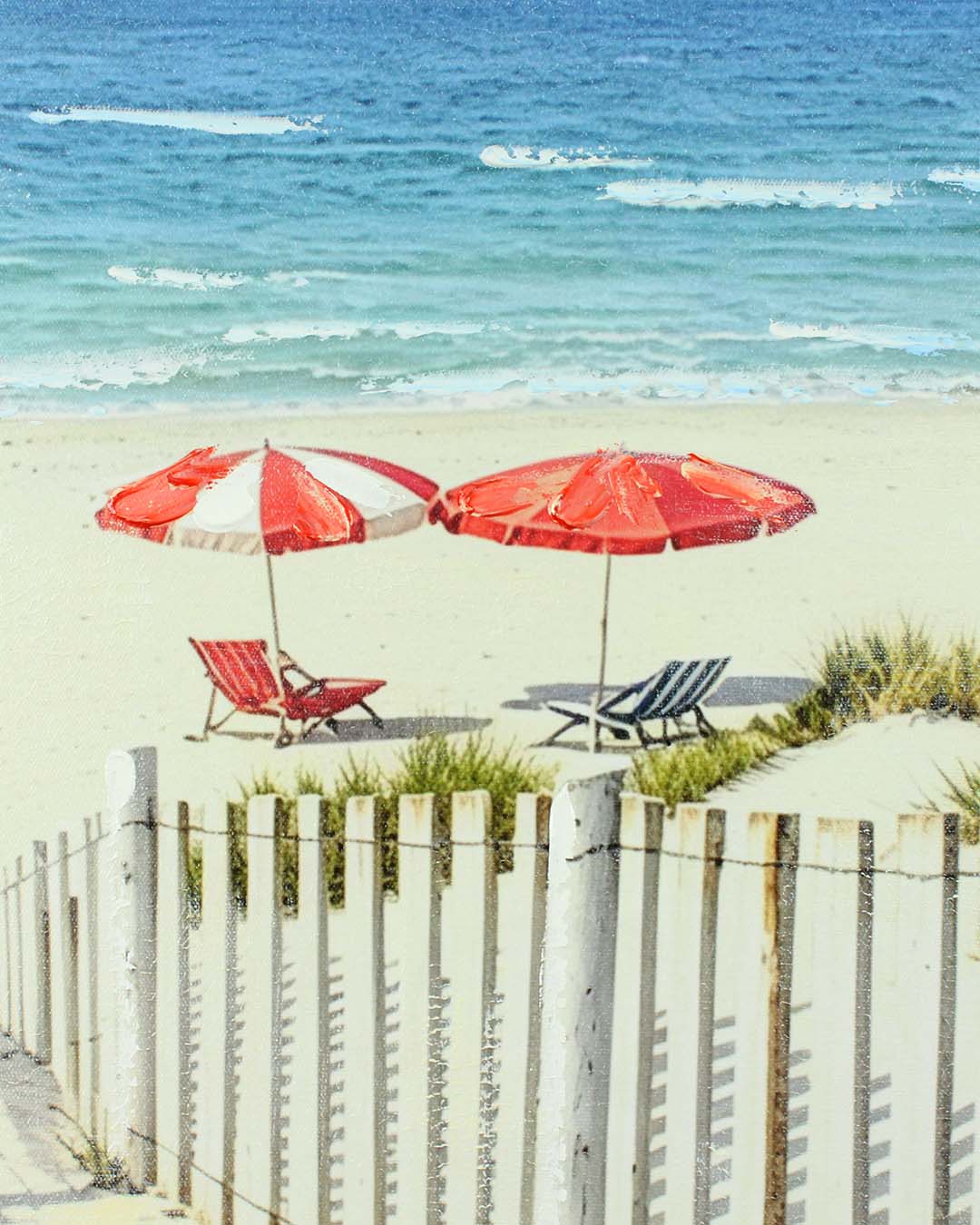 A Perfect Afternoon beach path canvas art close-up of the red parasols