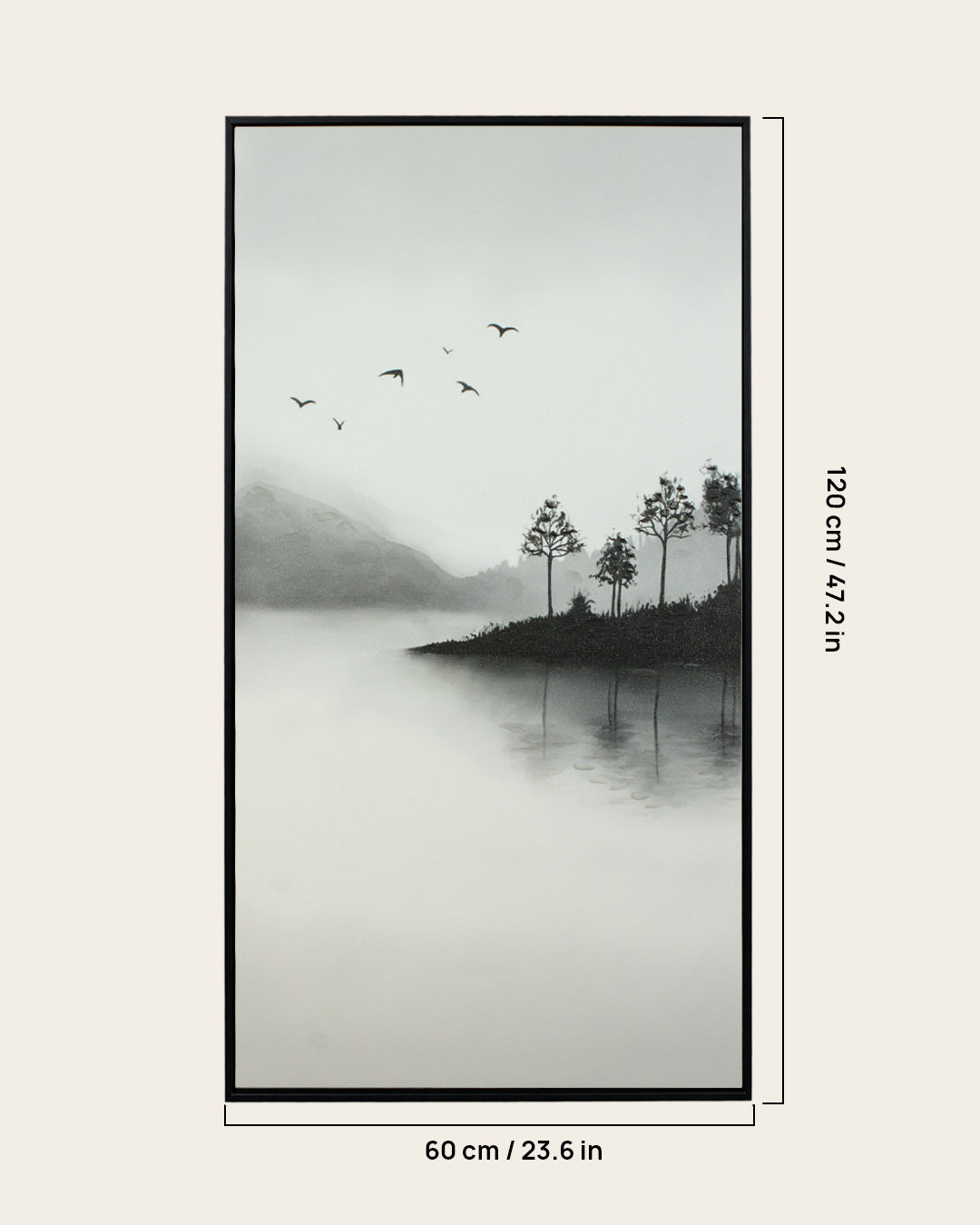 A Place Untouched monochrome lake wall art 60 x 120 cm dimensions