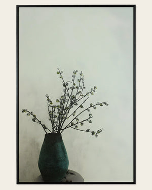 A Touch of Teal minimalist botanical wall art front view in a black frame