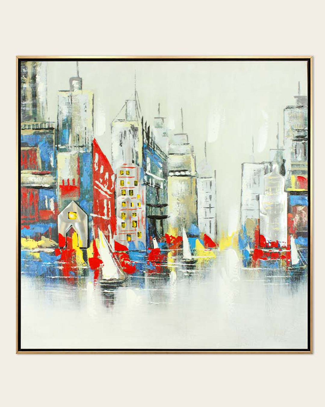 Across the Canal Venice cityscape wood and metal wall art front view in a rose gold frame