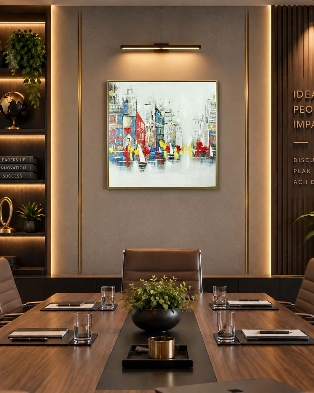 Across the Canal Venice cityscape wood and metal wall art in a meeting room