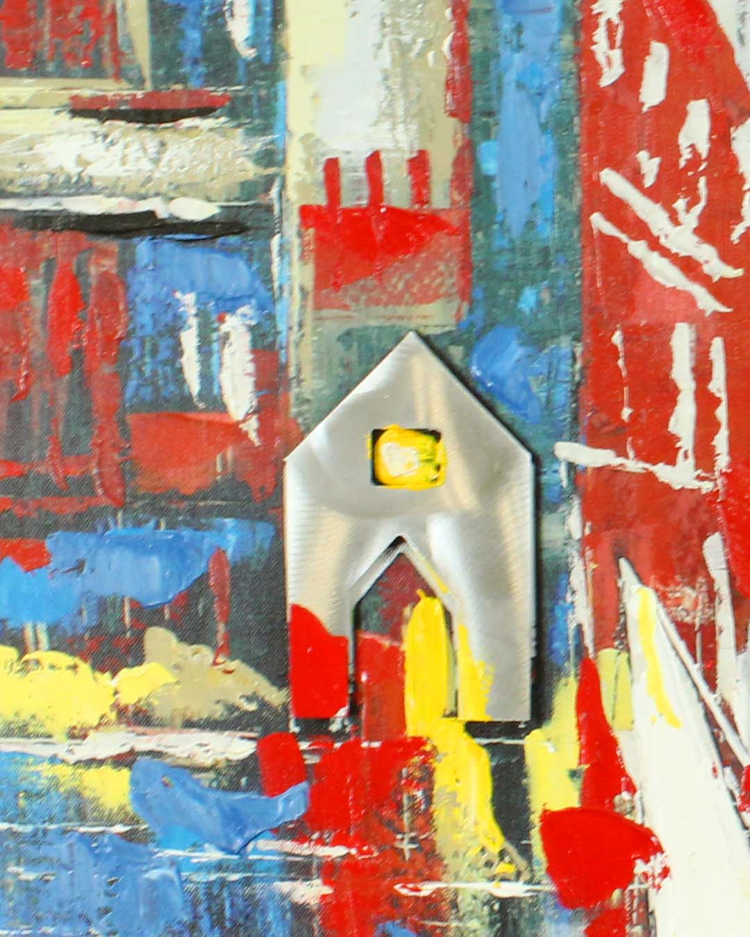 Across the Canal Venice cityscape wood and metal wall art close-up of the metal house detail