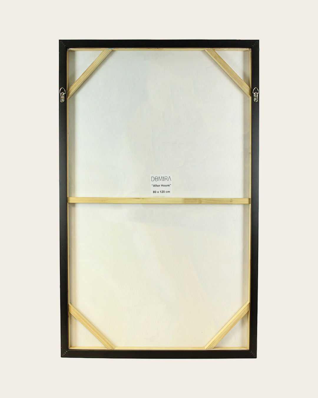 After Hours abstract cityscape painting back of the framed canvas