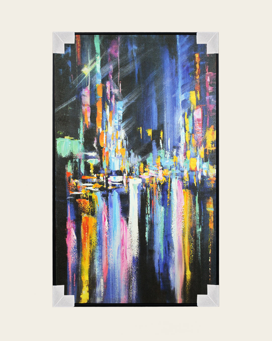 After Hours abstract cityscape painting with corner protectors for delivery
