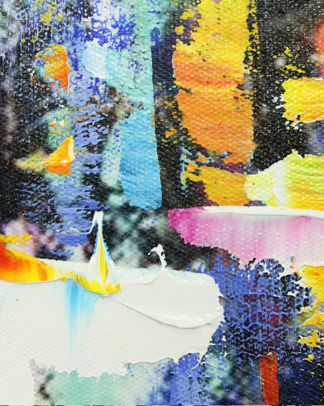 After Hours abstract cityscape painting close-up of the textured neon colours