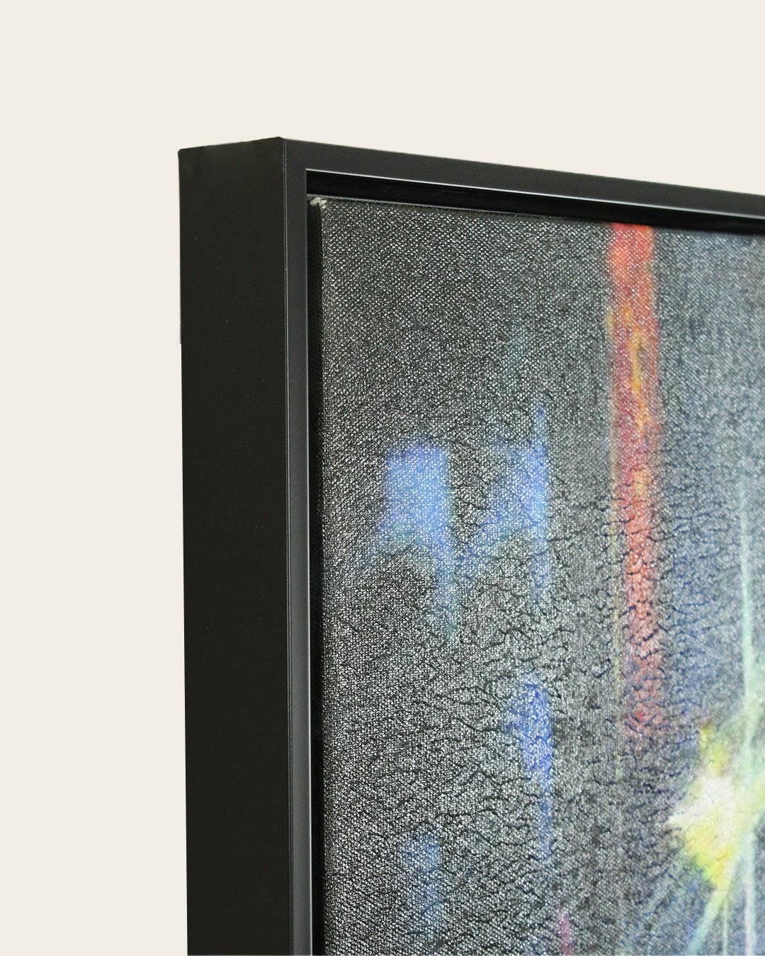 After Hours abstract cityscape painting side profile of the black frame