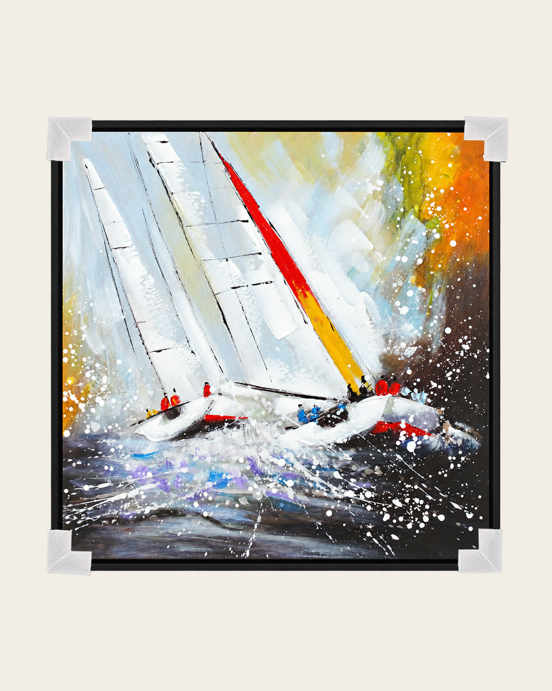 Against the Tide textured sailing painting with corner protectors for delivery