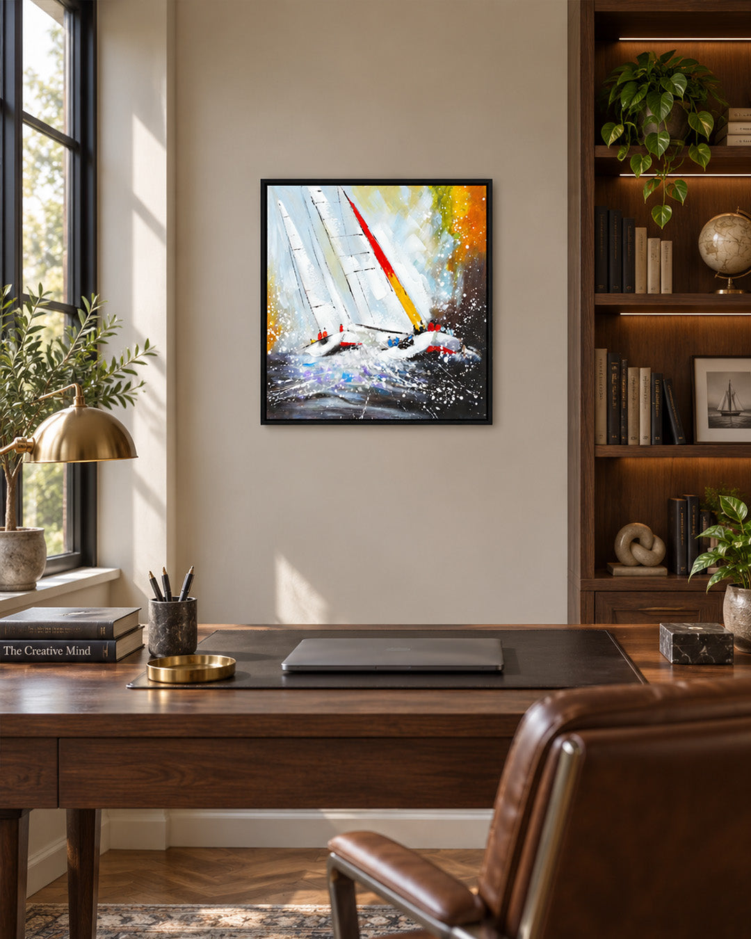 Against the Tide textured sailing painting in a home office