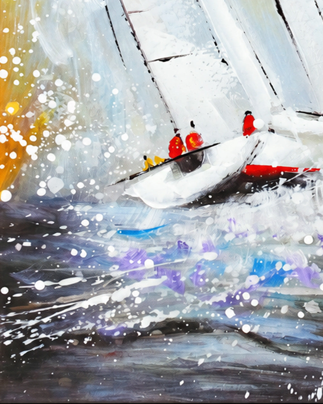 Against the Tide textured sailing painting close-up of the textured paint