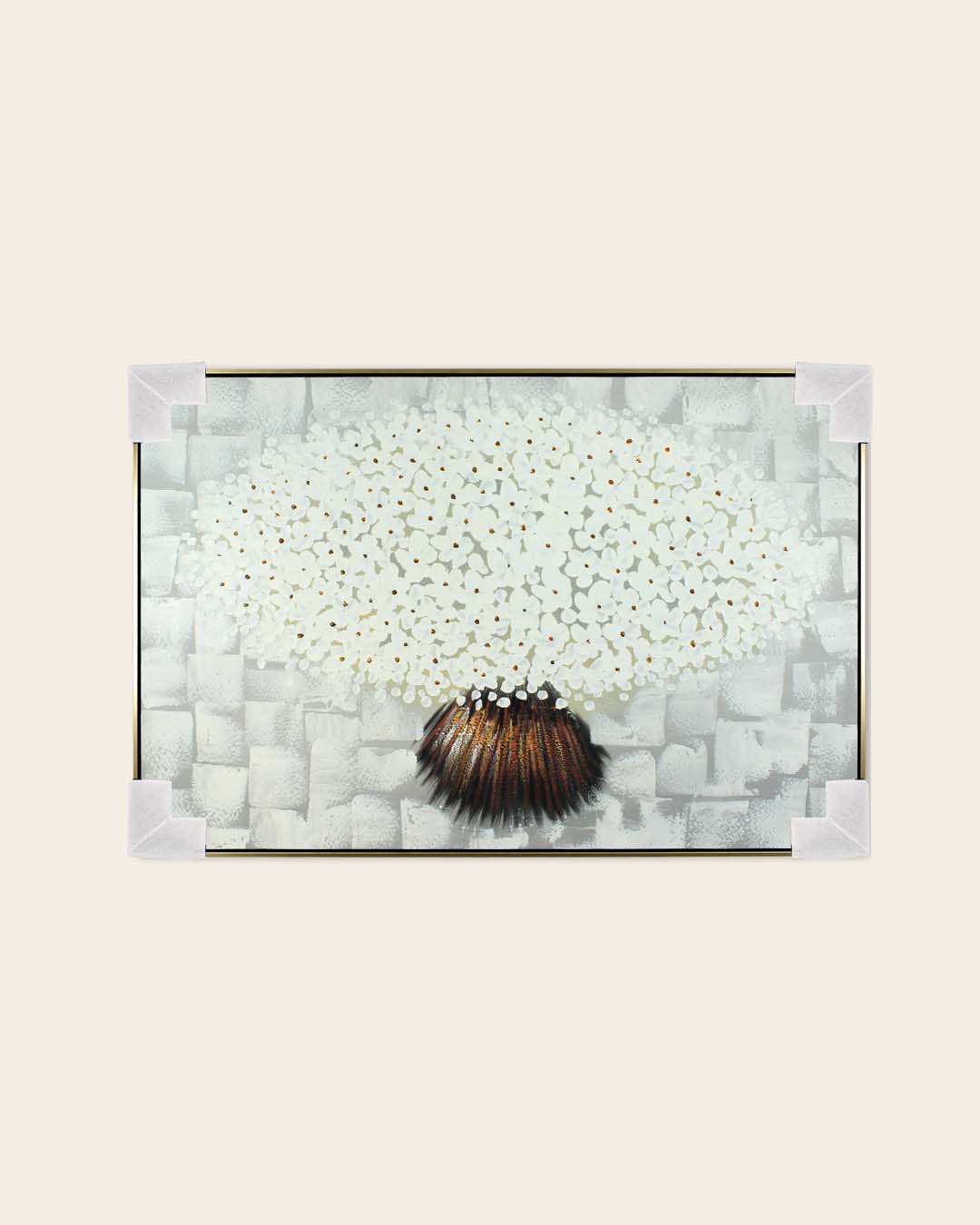 Alabaster White flower painting for bedroom with corner protectors for delivery