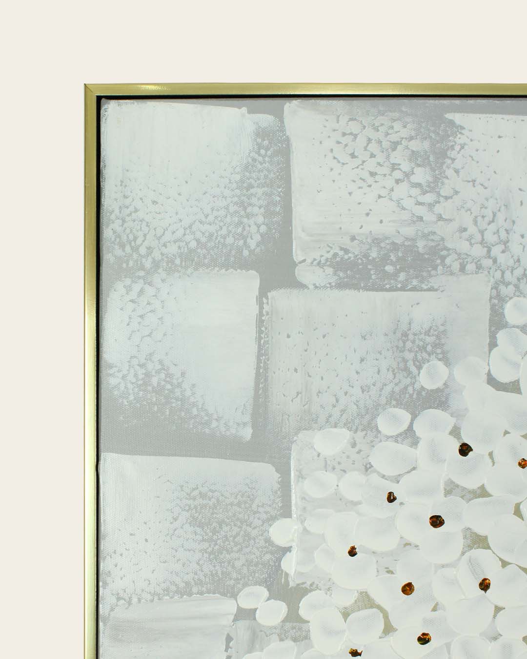 Alabaster White flower painting for bedroom frame corner detail