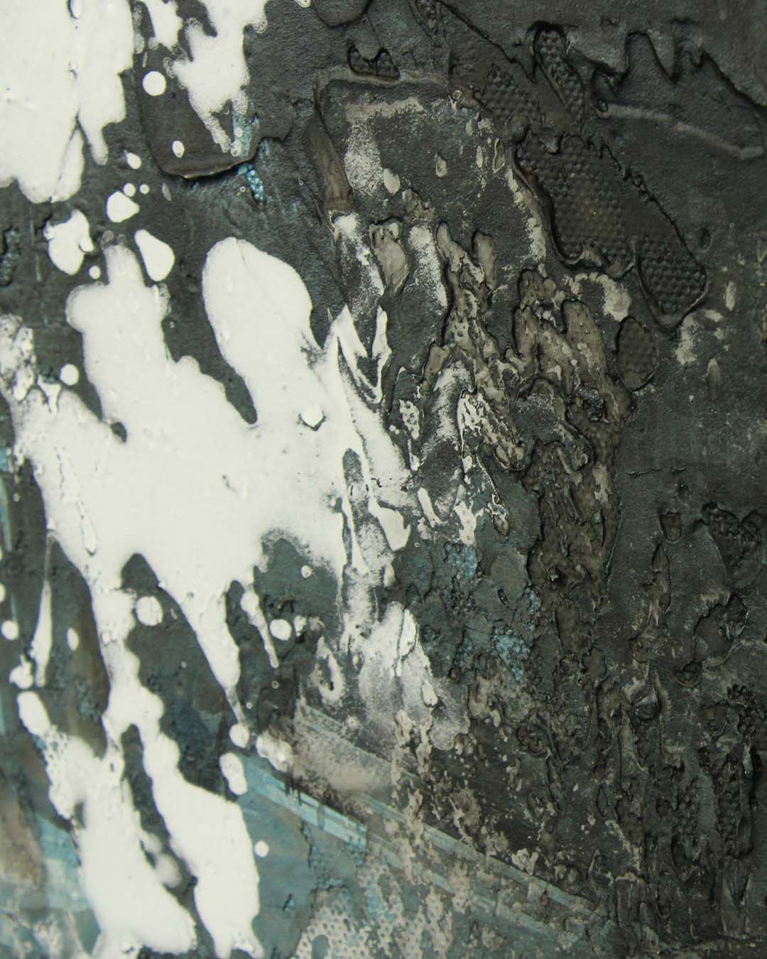 Alchemy teal and gold abstract painting close-up of the brushwork