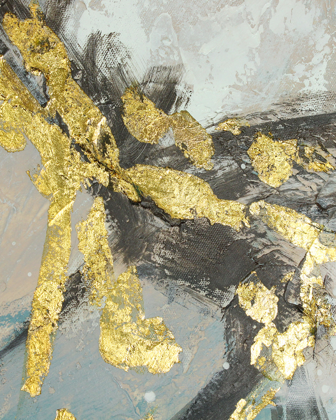 Alchemy teal and gold abstract painting close-up of the textured paint