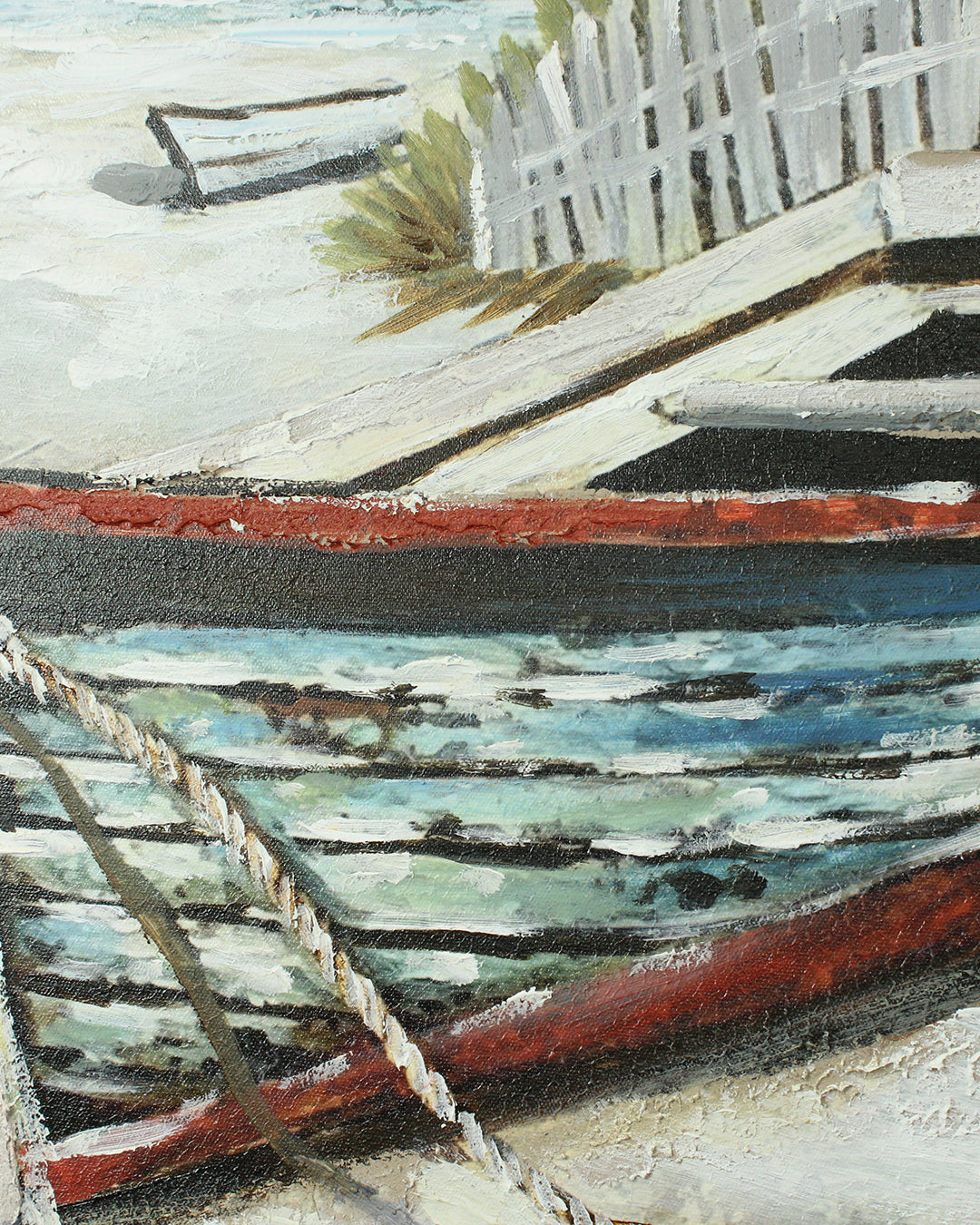 Anchored in Time beached boat painting close-up of the brushwork