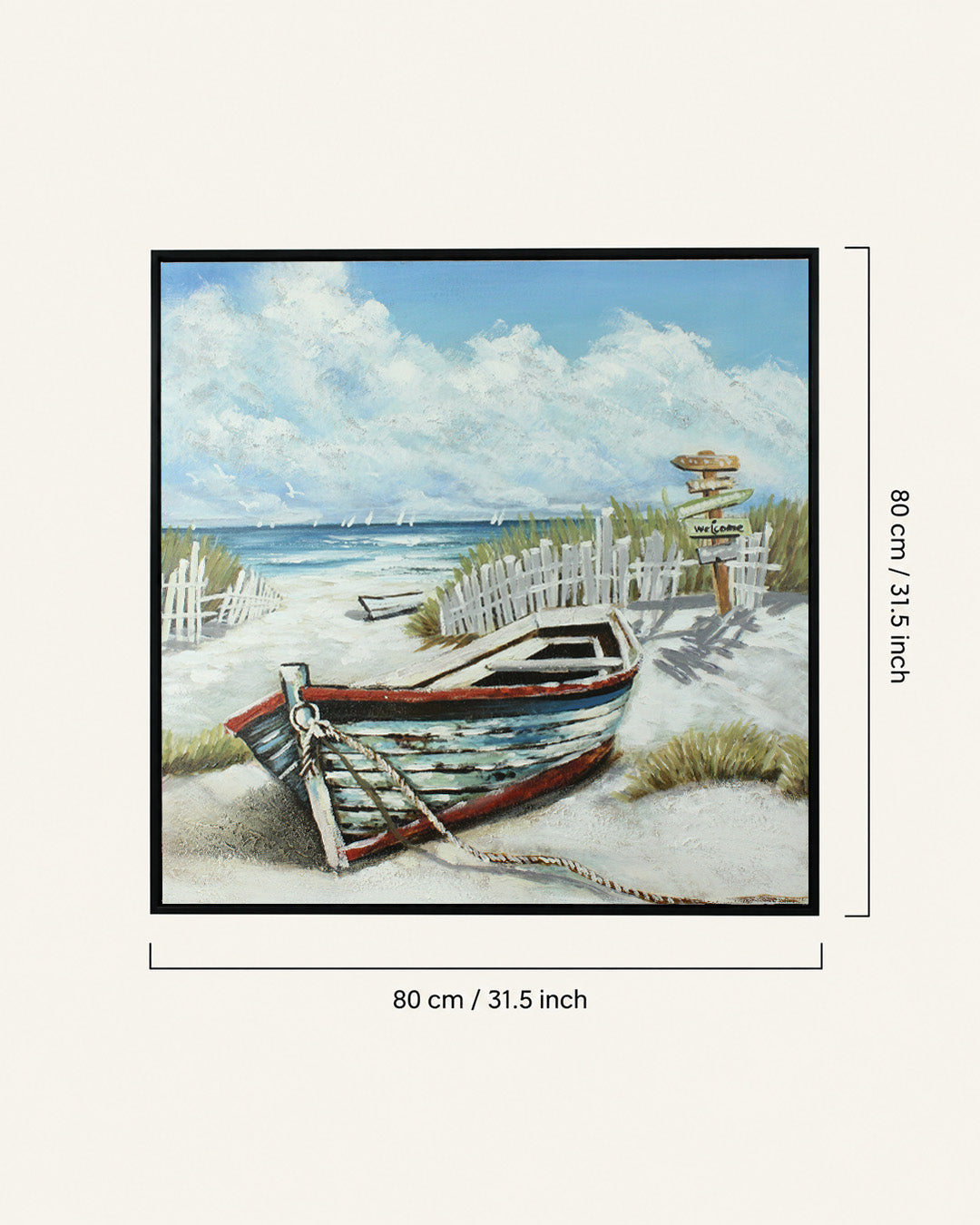 Anchored in Time beached boat painting with dimensions