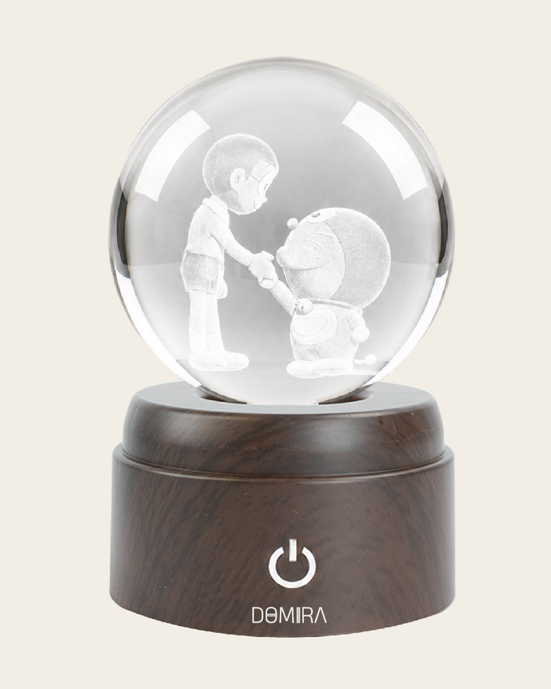 Friends Forever crystal globe front view on its rotating LED base