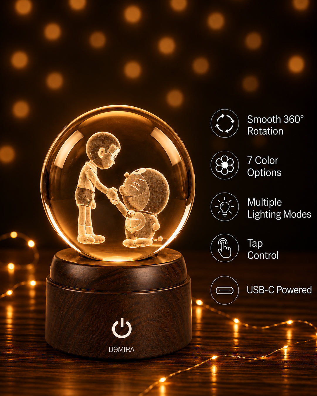 Friends Forever crystal globe glowing warm amber