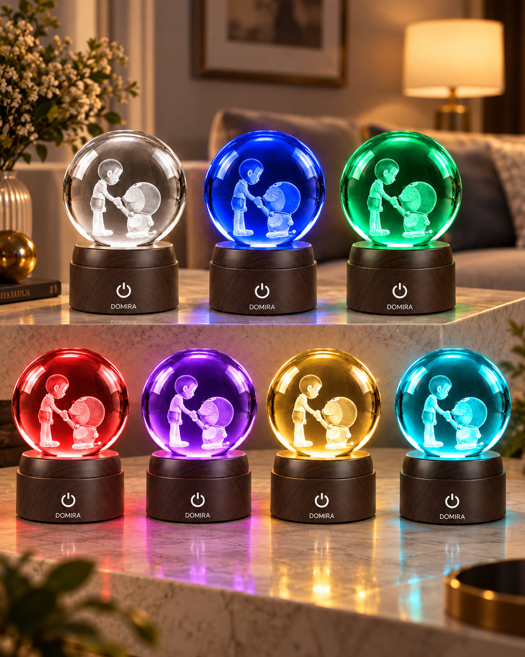 Friends Forever crystal globe shown in seven LED colours