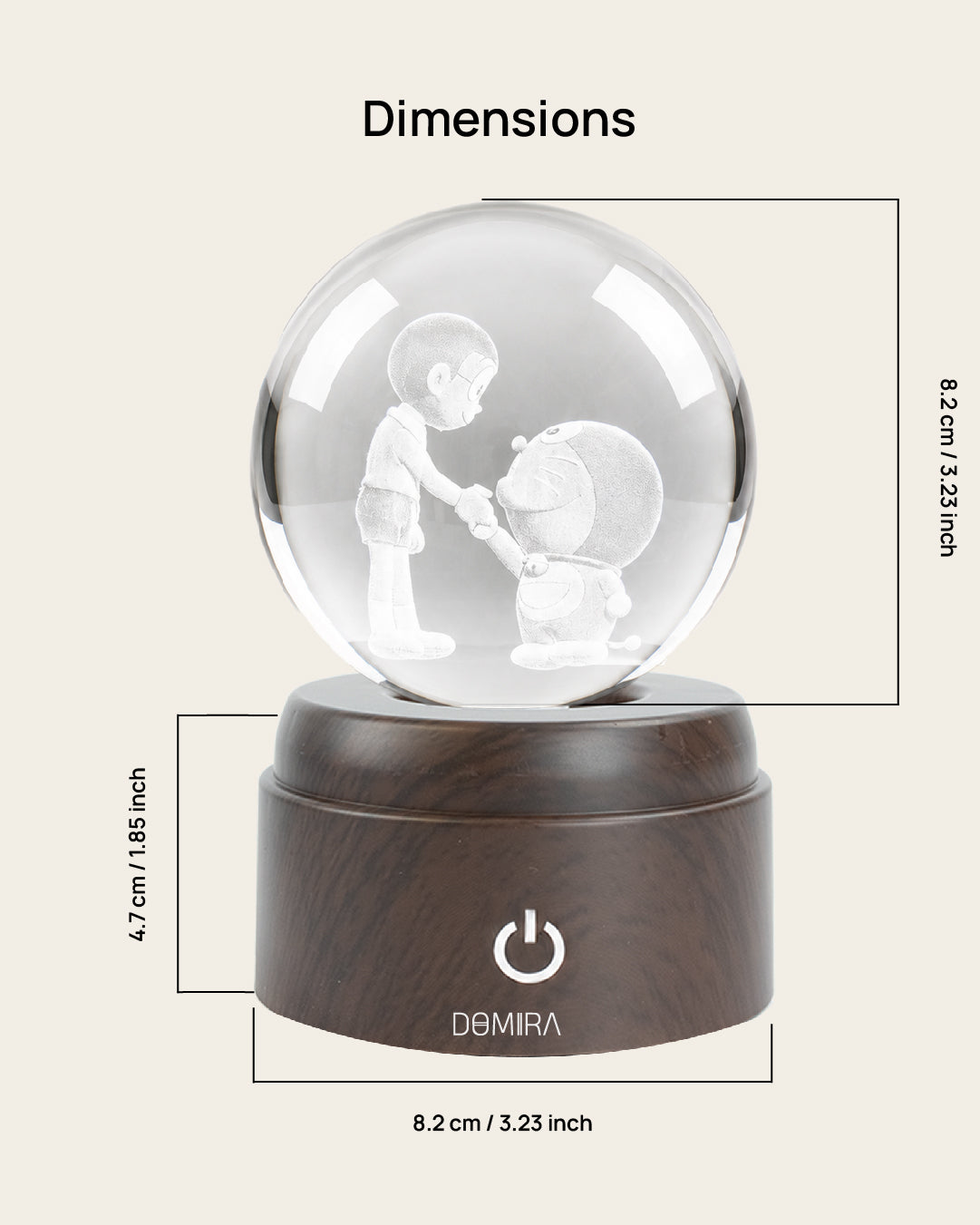 Friends Forever crystal globe dimensions: 8.2 cm globe on an 8.2 cm wide, 4.7 cm high base
